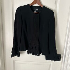 GIORGIO ARMANI Borgo 21 Woman’s 44 Black Silk Ruffled Tailored Jacket Vintage